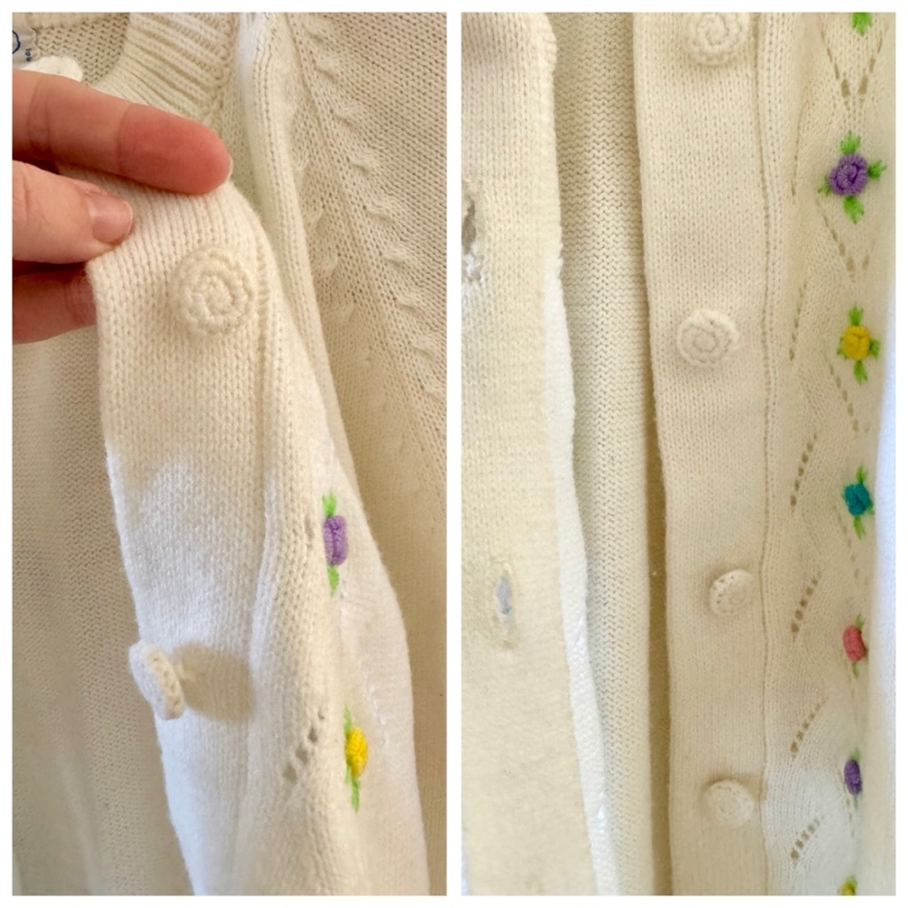 Vintage 1970s Embroidered Floral Knit Grannycore Cardigan Sweater, Button Front - Picture 11 of 17